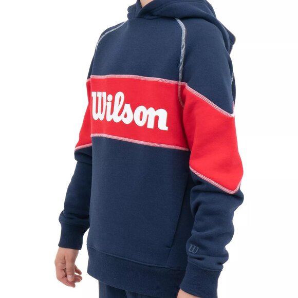 WILSON Kids' Classic Colorblock Fleece Hoodie Sz: L Navy/Red/White - Picture 3 of 12